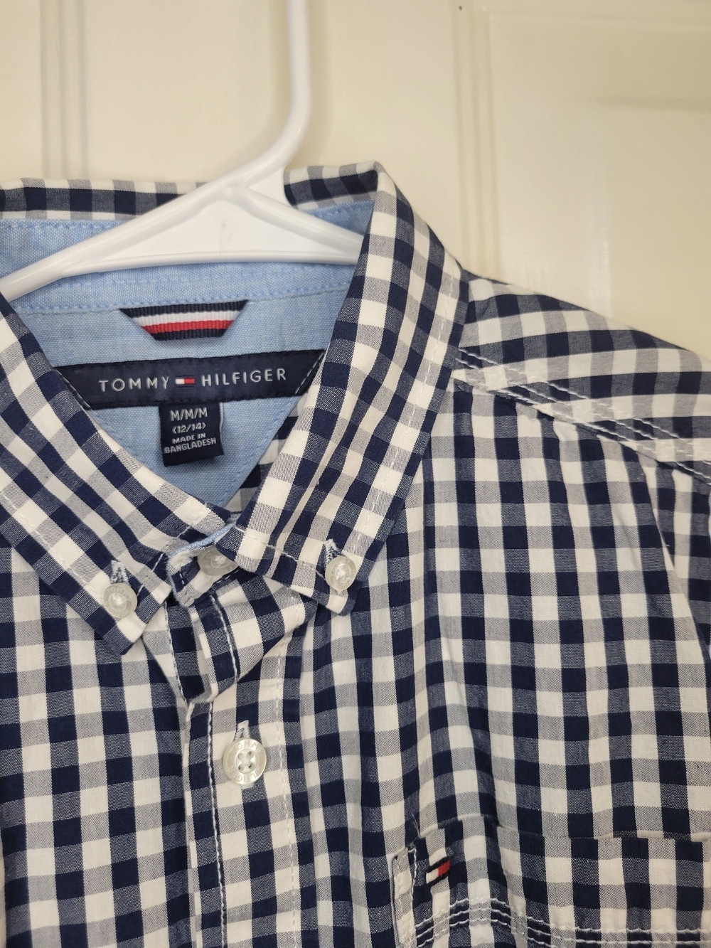 Tommy Hilfiger Boys Medium Navy & White Gingham Button-Down Shirt - Picture 2 of 6